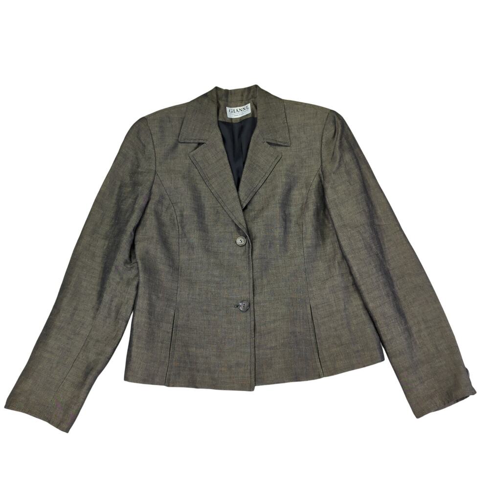 Vintage Gianni Linen Blend Blazer Jacket Made in USA Brown Two Button Women's 10